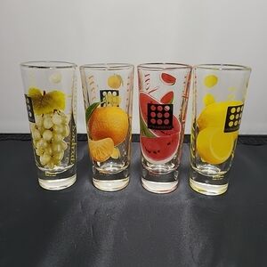 Cerve Italy  Double Shot Glasses W/Fruit Circleware Designs Set Of 4 (BS)